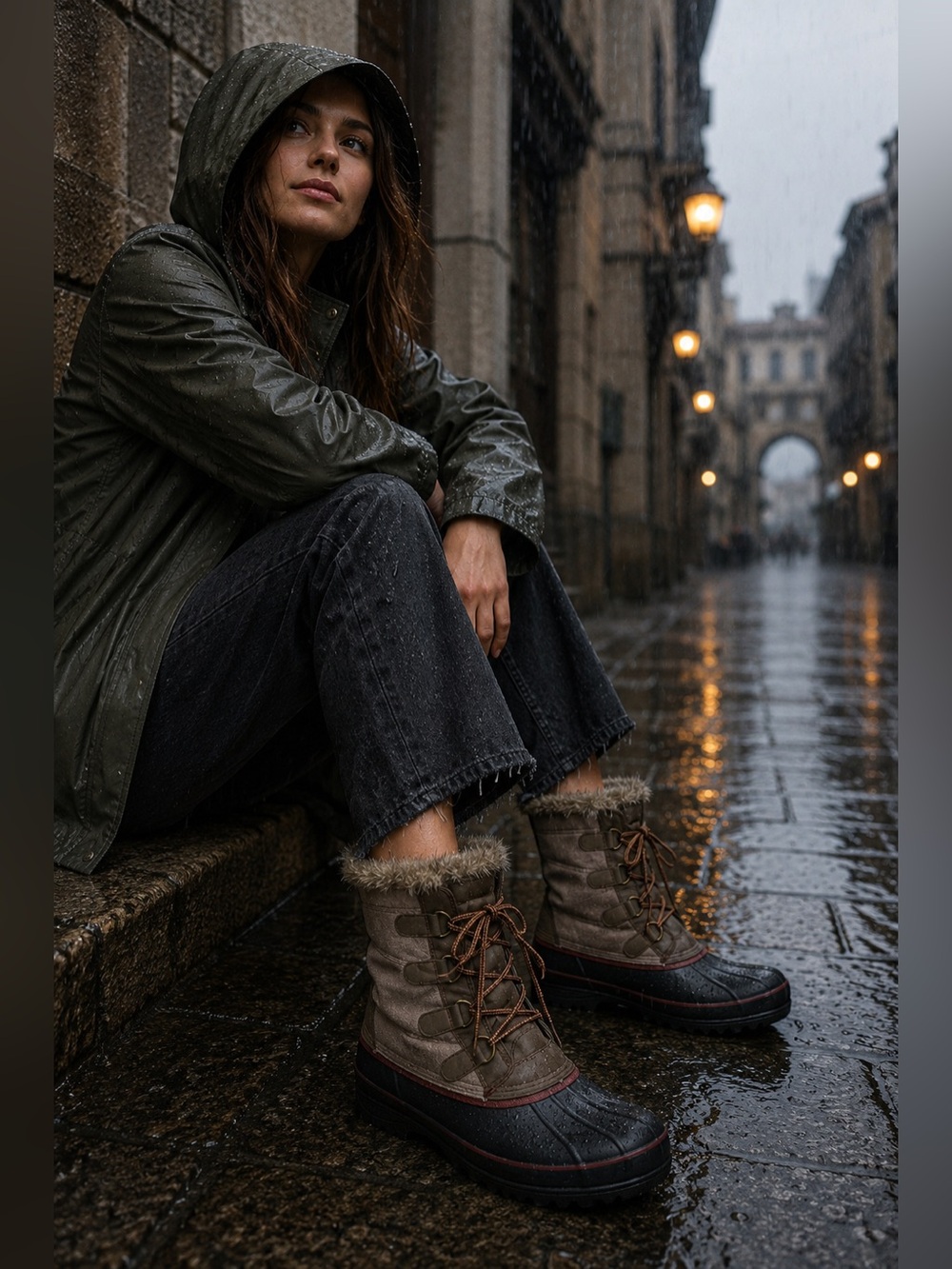 Khombu Tan and Black Winter Boots with Faux Fur